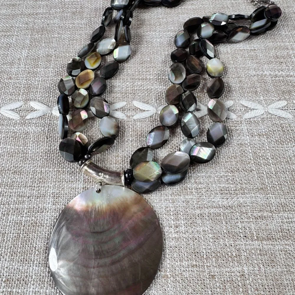 Rainbow Obsidian Shell Necklace stamped 925